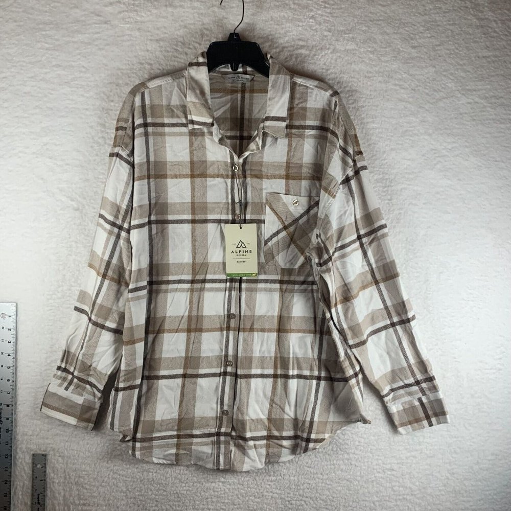 Alpine Design Shirt Womens XL White Harvest Plaid Cotton Flannel Button-Up S8240